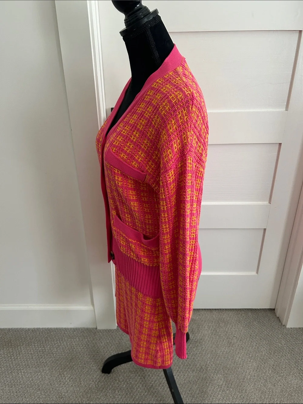 Free Assembly Bright Pink & Yellow Knit Cardigan and Skirt Set Size S